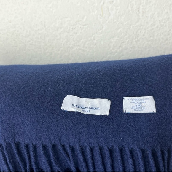 Williams Sonoma European Cashmere Throw Blanket Fringe Navy Blue 50 in x 65 in - Picture 2 of 6